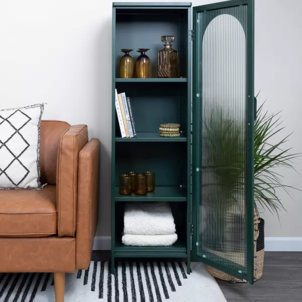 Creative CoOp Solstice Metal Cabinet with 2 Arched Glass Doors Dark GreenGreen