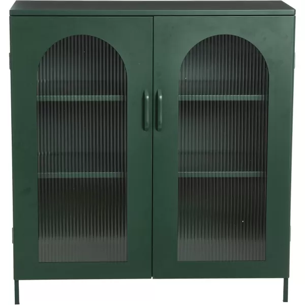 Creative CoOp Solstice Metal Cabinet with 2 Arched Glass Doors Dark GreenGreen