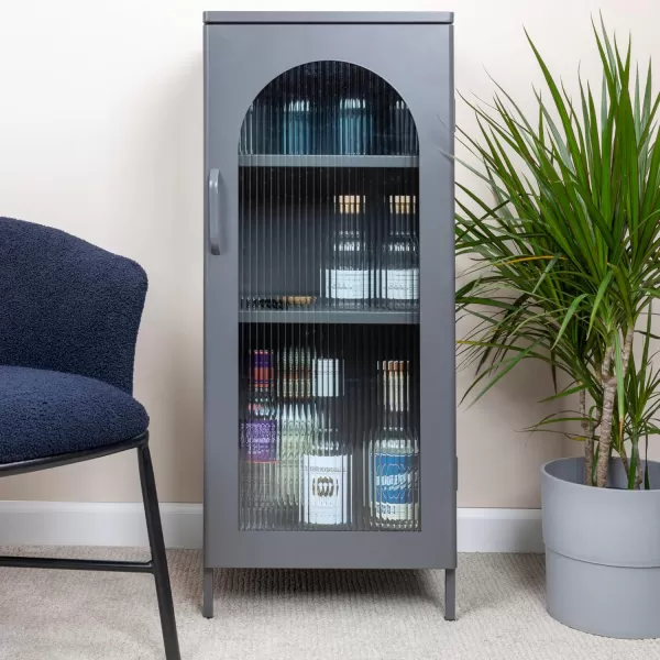 Creative CoOp Solstice Metal Cabinet with 2 Arched Glass Doors Dark GreenGrey