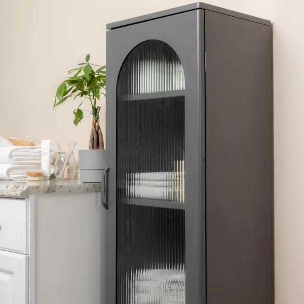 Creative CoOp Solstice Metal Cabinet with 2 Arched Glass Doors Dark GreenGrey
