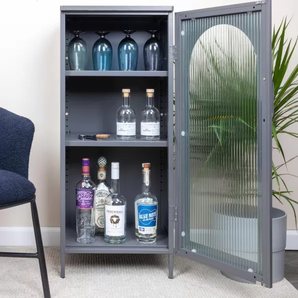 Creative CoOp Solstice Metal Cabinet with 2 Arched Glass Doors Dark GreenGrey