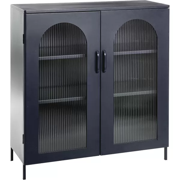 Creative CoOp Solstice Metal Cabinet with 2 Arched Glass Doors Dark GreenMatte Black