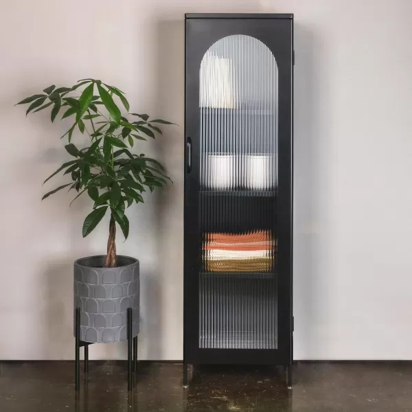 Creative CoOp Solstice Metal Cabinet with 2 Arched Glass Doors Dark GreenMatte Black