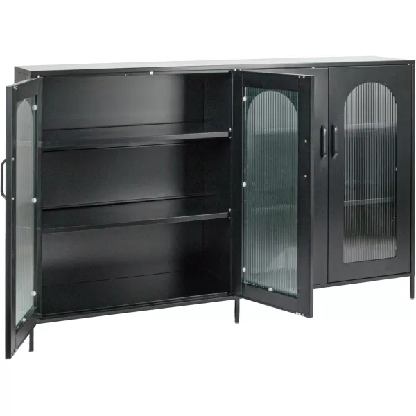 Creative CoOp Solstice Metal Cabinet with 2 Arched Glass Doors Dark GreenMatte Black
