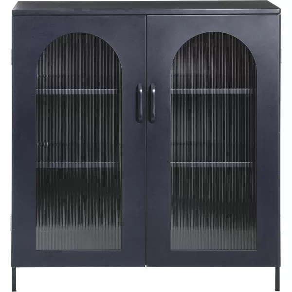 Creative CoOp Solstice Metal Cabinet with 2 Arched Glass Doors Dark GreenMatte Black