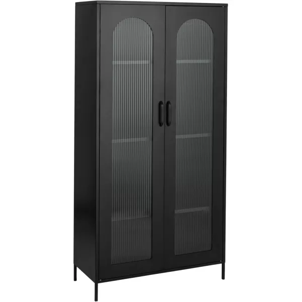 Creative CoOp Solstice Metal Cabinet with 2 Arched Glass Doors Dark GreenMatte Black