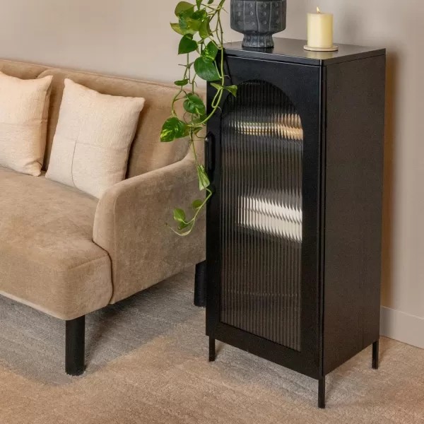 Creative CoOp Solstice Metal Cabinet with 2 Arched Glass Doors Dark GreenMatte Black