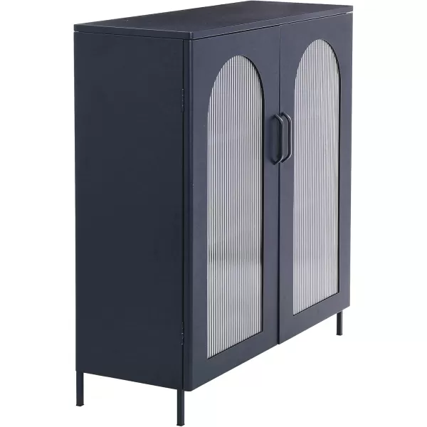 Creative CoOp Solstice Metal Cabinet with 2 Arched Glass Doors Dark GreenMatte Black