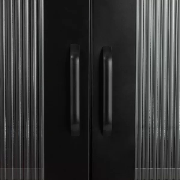 Creative CoOp Solstice Metal Cabinet with 2 Arched Glass Doors Dark GreenMatte Black