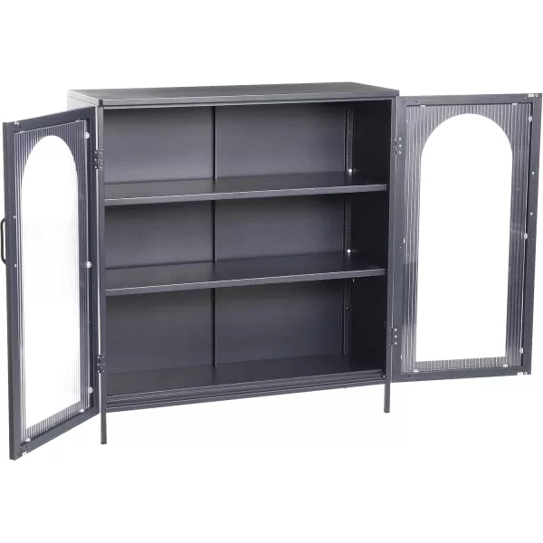 Creative CoOp Solstice Metal Cabinet with 2 Arched Glass Doors Dark GreenMatte Black