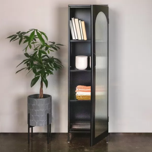 Creative CoOp Solstice Metal Cabinet with 2 Arched Glass Doors Dark GreenMatte Black