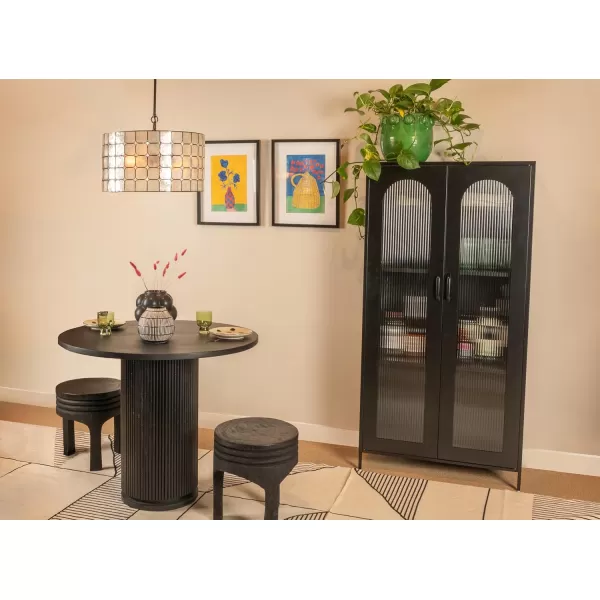 Creative CoOp Solstice Metal Cabinet with 2 Arched Glass Doors Dark GreenMatte Black