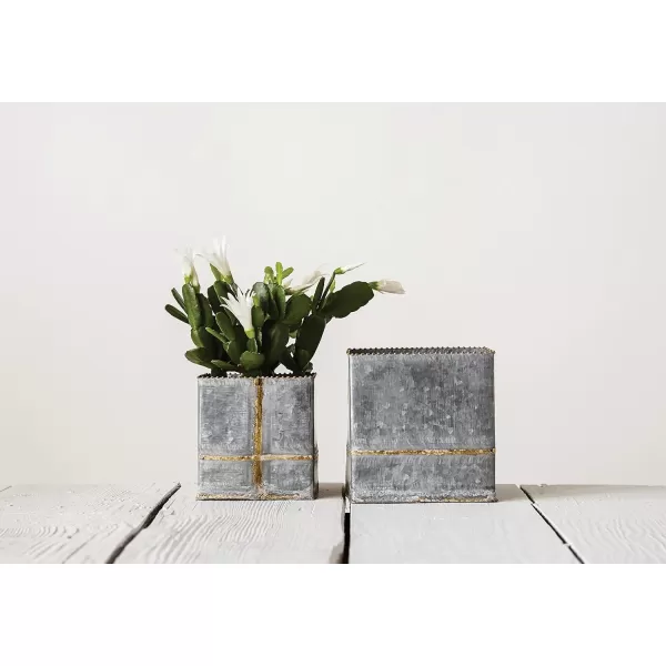 Creative CoOp Square Grey ampamp Gold Planters Set of 2 SizesSet of 2 Square Planters
