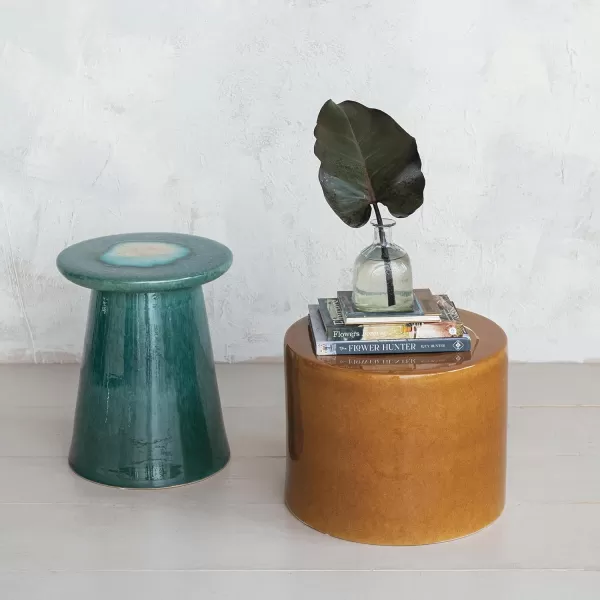 Creative CoOp Stoneware Round Stool with Reactive Glaze Mustard