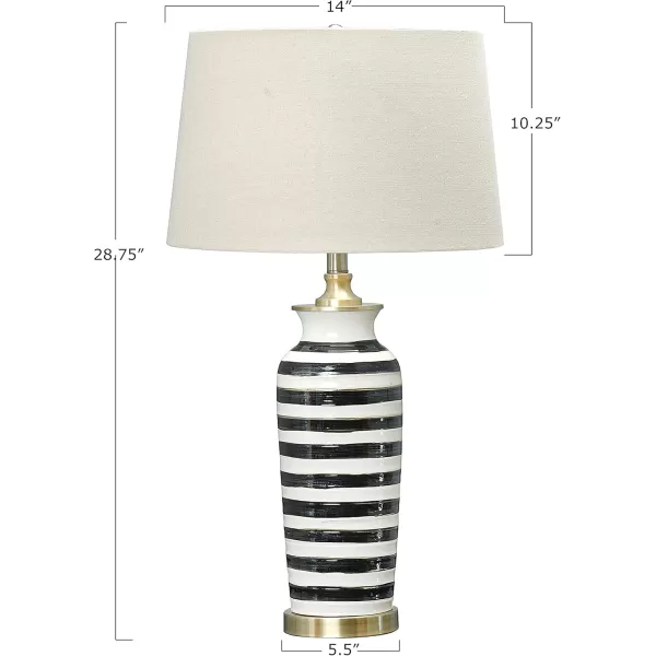 Creative CoOp Striped Ceramic Table Lamp with Brushed Gold Accents Black and WhiteBlack Stripe