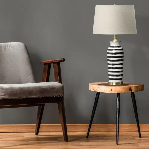 Creative CoOp Striped Ceramic Table Lamp with Brushed Gold Accents Black and WhiteBlack Stripe