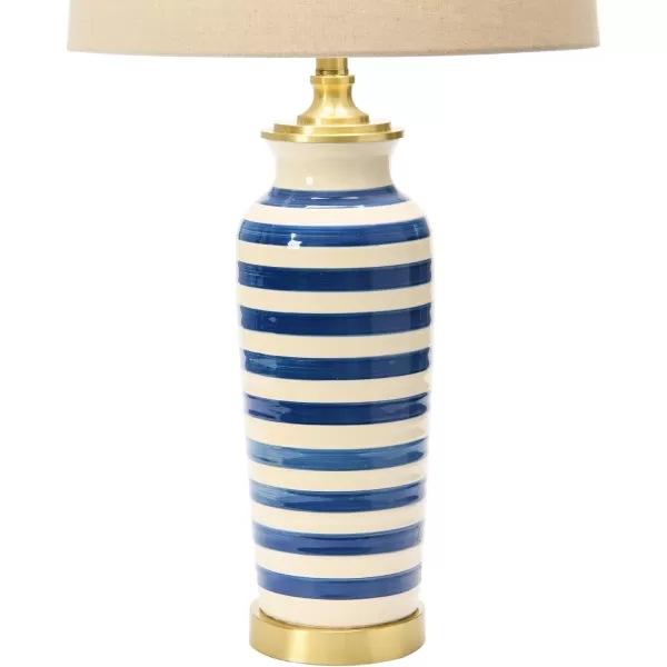 Creative CoOp Striped Ceramic Table Lamp with Brushed Gold Accents Black and WhiteBlue Stripe