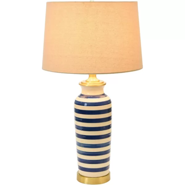 Creative CoOp Striped Ceramic Table Lamp with Brushed Gold Accents Black and WhiteBlue Stripe