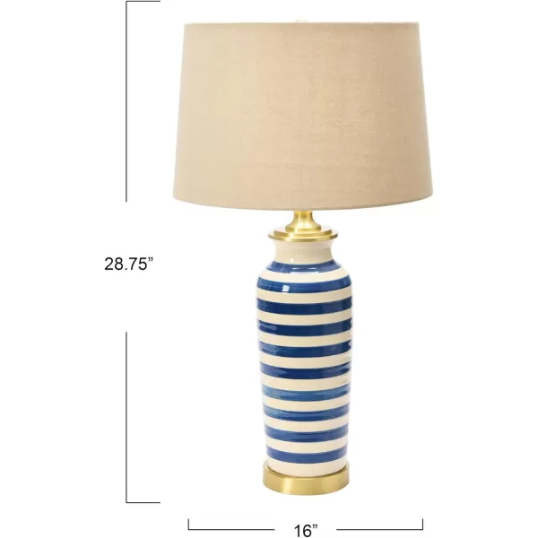 Creative CoOp Striped Ceramic Table Lamp with Brushed Gold Accents Black and WhiteBlue Stripe