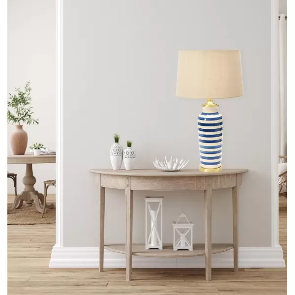 Creative CoOp Striped Ceramic Table Lamp with Brushed Gold Accents Black and WhiteBlue Stripe