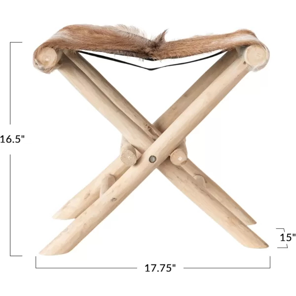 Creative CoOp Teakwood and Goat Fur Folding Stool Natural