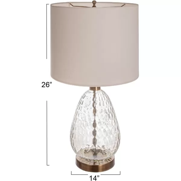 Creative CoOp Textured Glass Base Table Lamp with Cotton Drum Shade White
