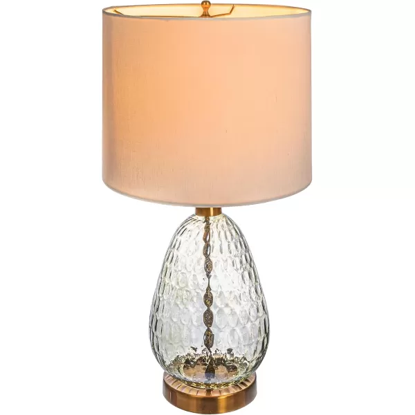 Creative CoOp Textured Glass Base Table Lamp with Cotton Drum Shade White
