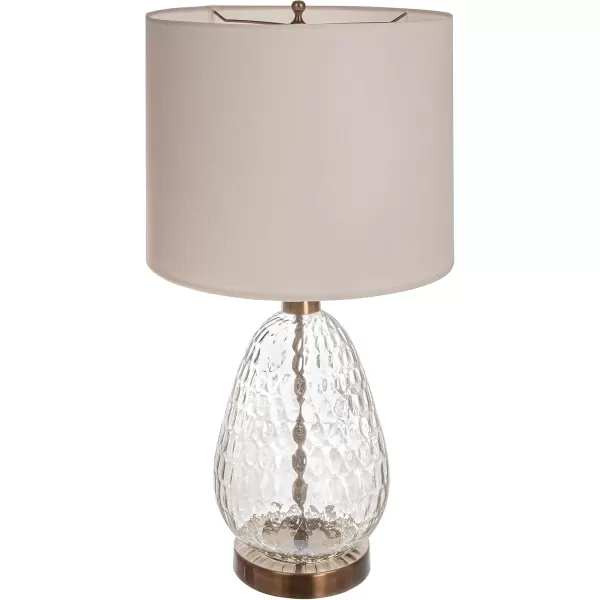 Creative CoOp Textured Glass Base Table Lamp with Cotton Drum Shade White