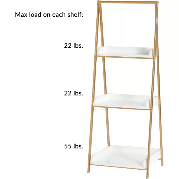 Creative CoOp Three Tier AFrame Open Standing Shelf White and Gold
