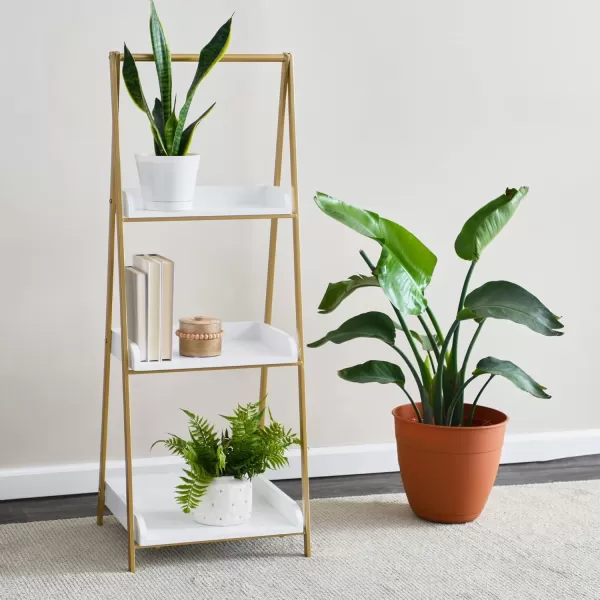 Creative CoOp Three Tier AFrame Open Standing Shelf White and Gold