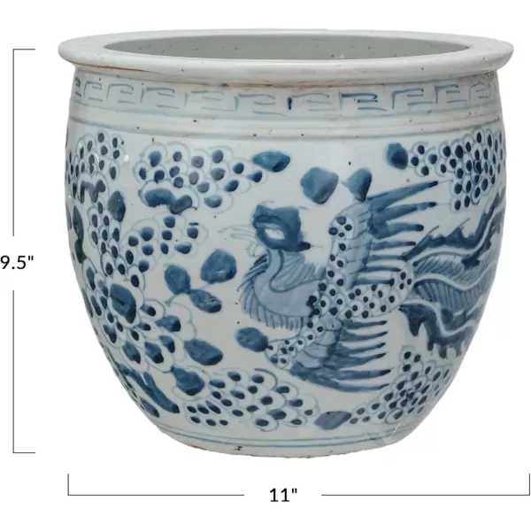 Creative CoOp Vintage Phoenix HandPainted Porcelain Planter Vase Blue