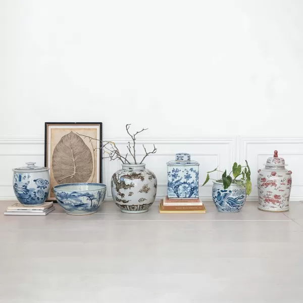 Creative CoOp Vintage Phoenix HandPainted Porcelain Planter Vase Blue