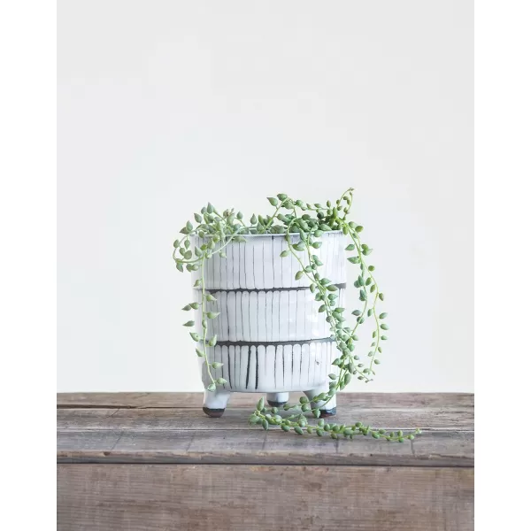 Creative CoOp White ampamp Black Terracotta Footed Planter