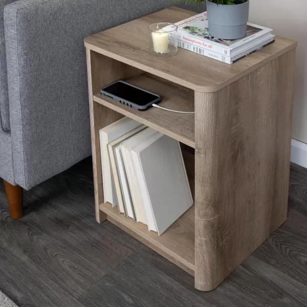 Creative CoOp Wood Console Table with Storage Coastal Oak Book ShelfEnd Table