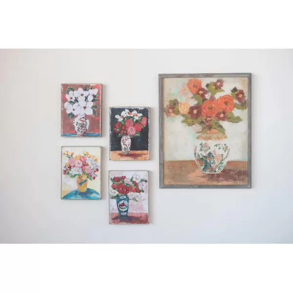 Creative CoOp Wood Framed Wall Dcor with Flowers in Vase Portrait Multicolor