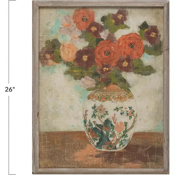 Creative CoOp Wood Framed Wall Dcor with Flowers in Vase Portrait Multicolor