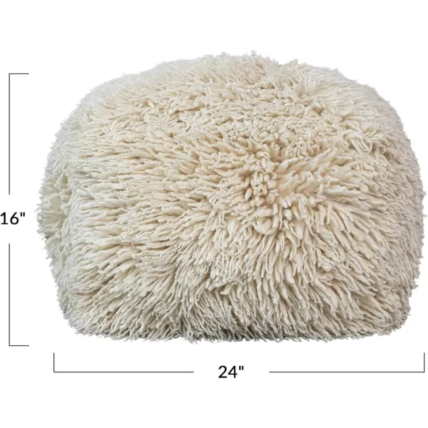 Creative CoOp Woven New Zealand Wool Shag and Cotton Pouf White