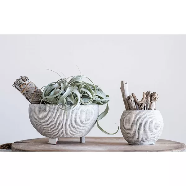 Distressed Cream Terracotta Planter with Fluted TexturePlanter