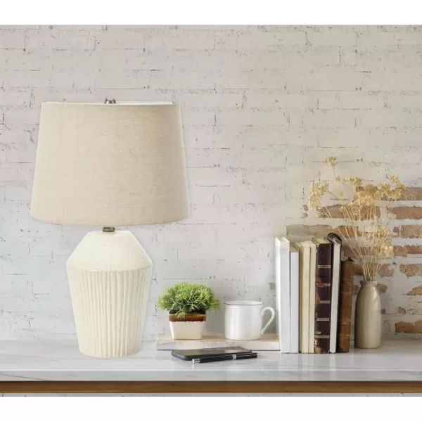 Creative CoOp 13quot Round Stoneware Desk Lamp BlackWhite