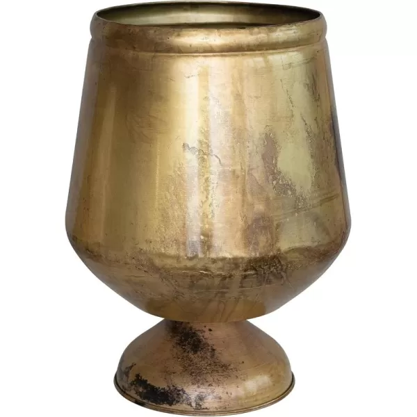 Creative CoOp 1575 Inches Round Metal Footed Holds 10 Inches Pot Antique Brass Finish Planter