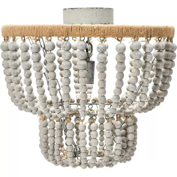 Creative CoOp 2Tier Draped Wood Bead SemiFlush Mount Chandelier Distressed Grey