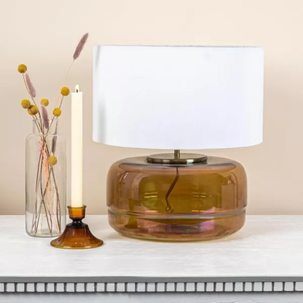 Creative CoOp Amber Glass Table Lamp with White Cotton Shade