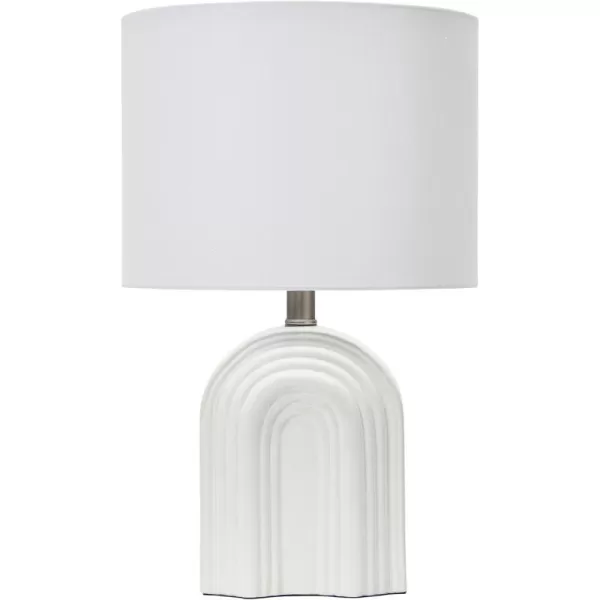 Creative CoOp Carved Arch Stoneware Table Lamp with Linen Drum Shade White