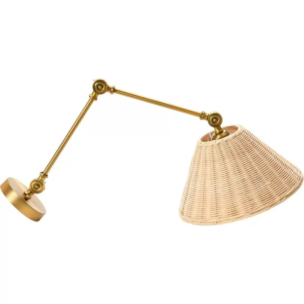 Creative CoOp Coastal Adjustable Wall Sconce with Black Rattan Shade Antique Brass FinishAntique Brass