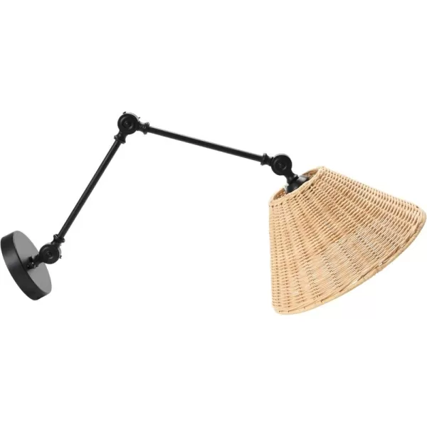 Creative CoOp Coastal Adjustable Wall Sconce with Black Rattan Shade Antique Brass FinishBlack