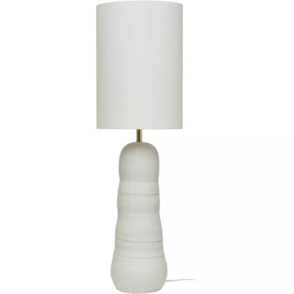 Creative CoOp DF4159 Modern Creamy White Ceramic Stoneware Floor Tall Table Linen Shade Reactive Glaze Finish Lamp