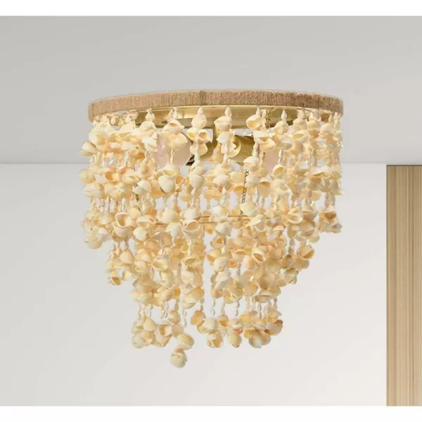 Creative CoOp EC1051 20quot Round Metal and Shell Style Ceiling Light ChandelierCoastal
