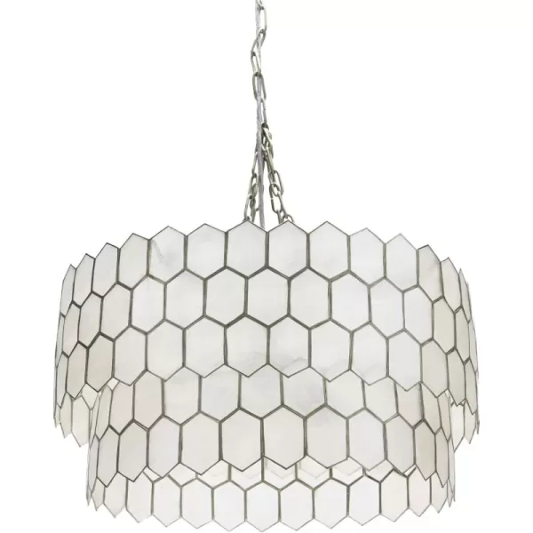 Creative CoOp Gold Honeycomb Globe Pendant Light Capiz White Seashells with Antique 16quotMatte Silver