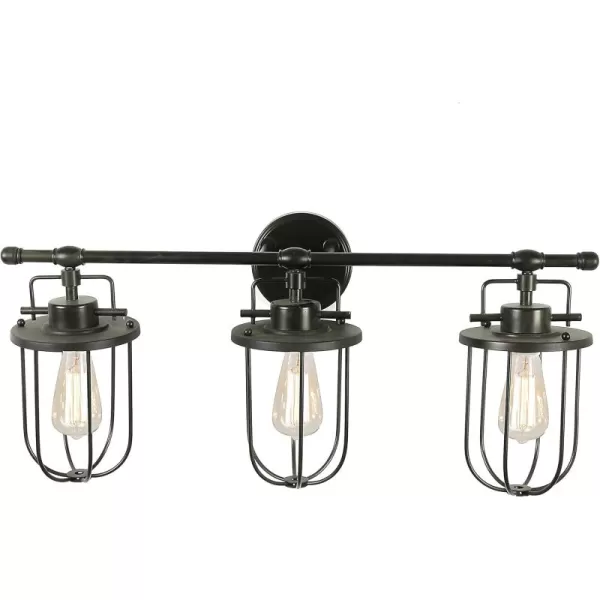 Creative CoOp Industrial Metal Cage 3 Light Black Wall Sconce