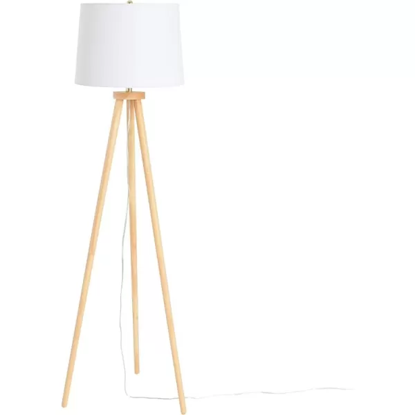 Creative CoOp Mid Century Modern Tripod Wood Floor Lamp with Linen Shade Natural and CreamNatural